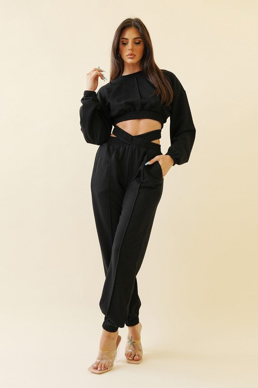 CROSSED WAIST BAND TWO PIECE JOGGER SET