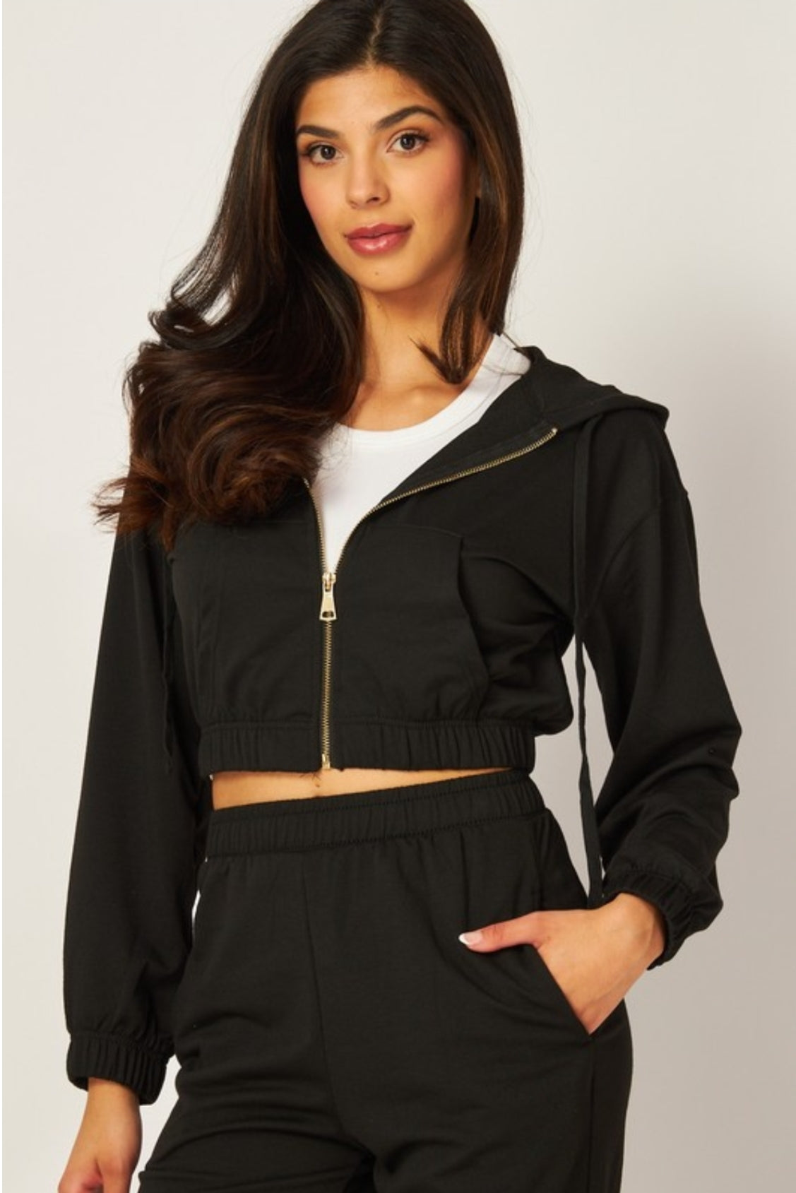 Cropped Zip-Up Hoodie Jogger Set