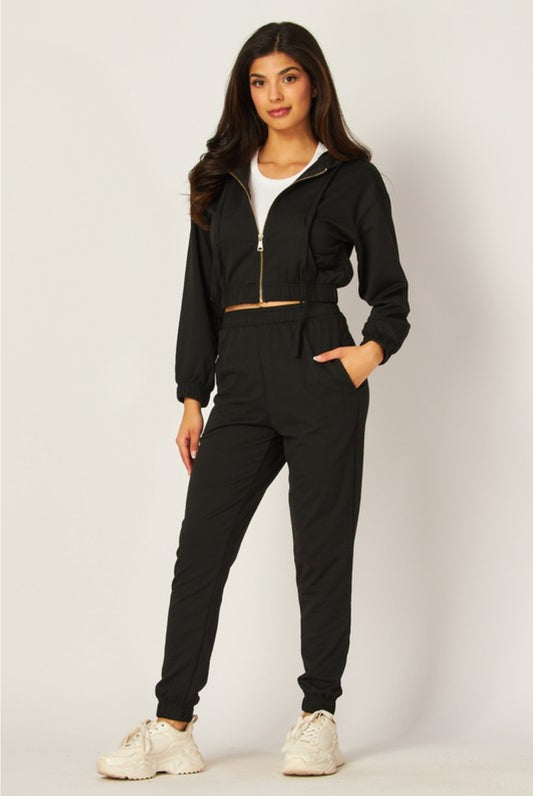 Cropped Zip-Up Hoodie Jogger Set