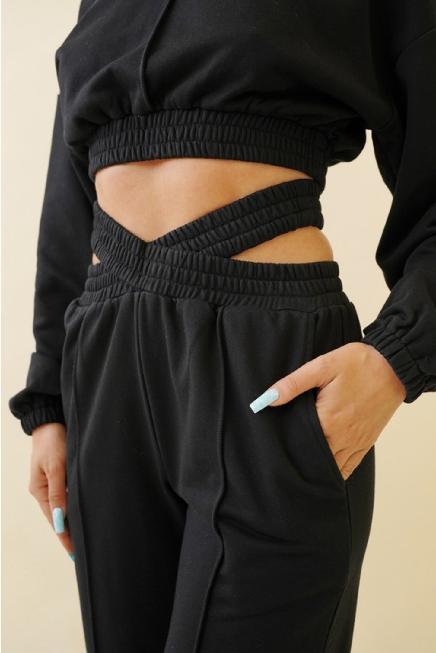 CROSSED WAIST BAND TWO PIECE JOGGER SET