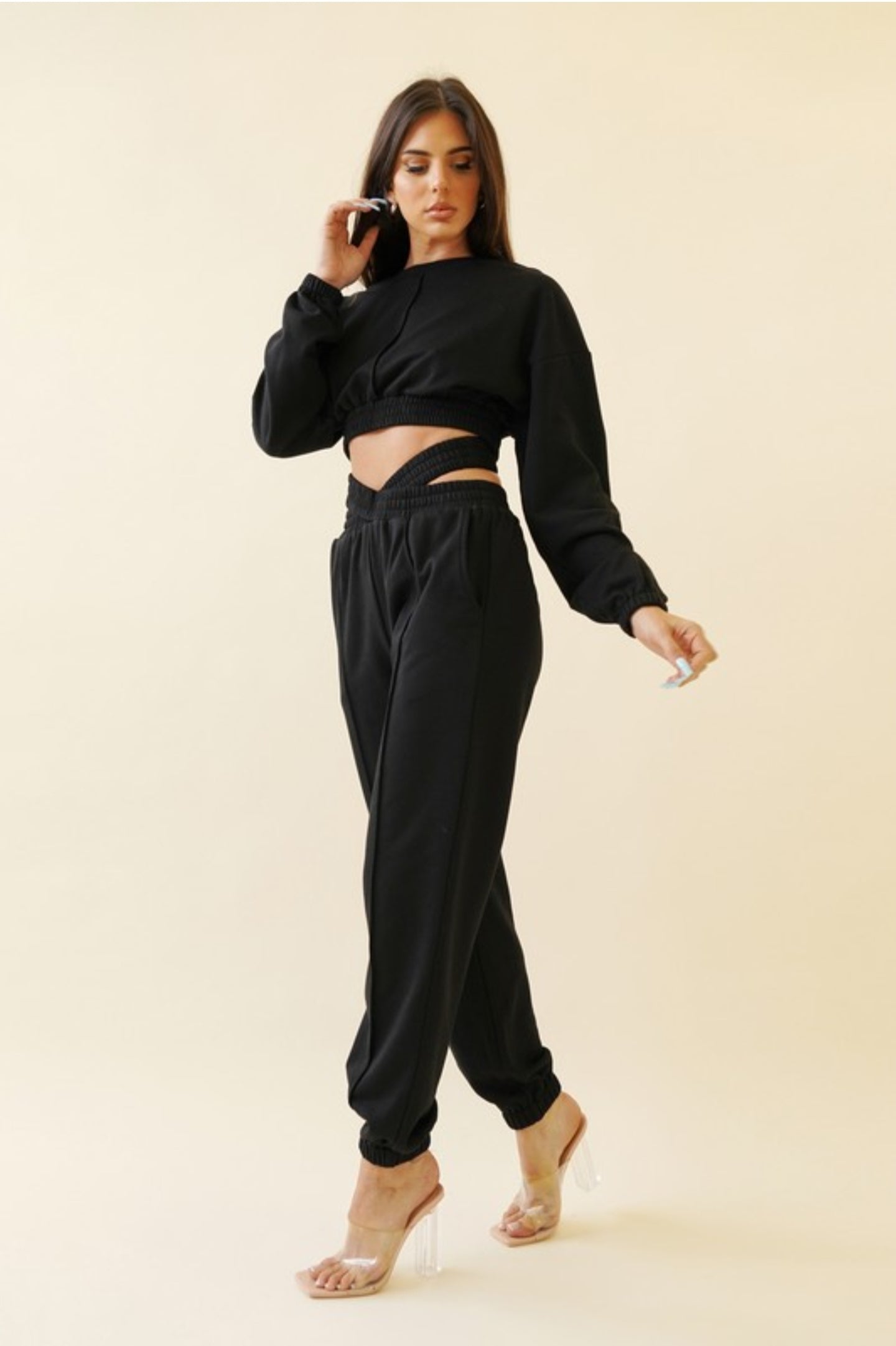 CROSSED WAIST BAND TWO PIECE JOGGER SET