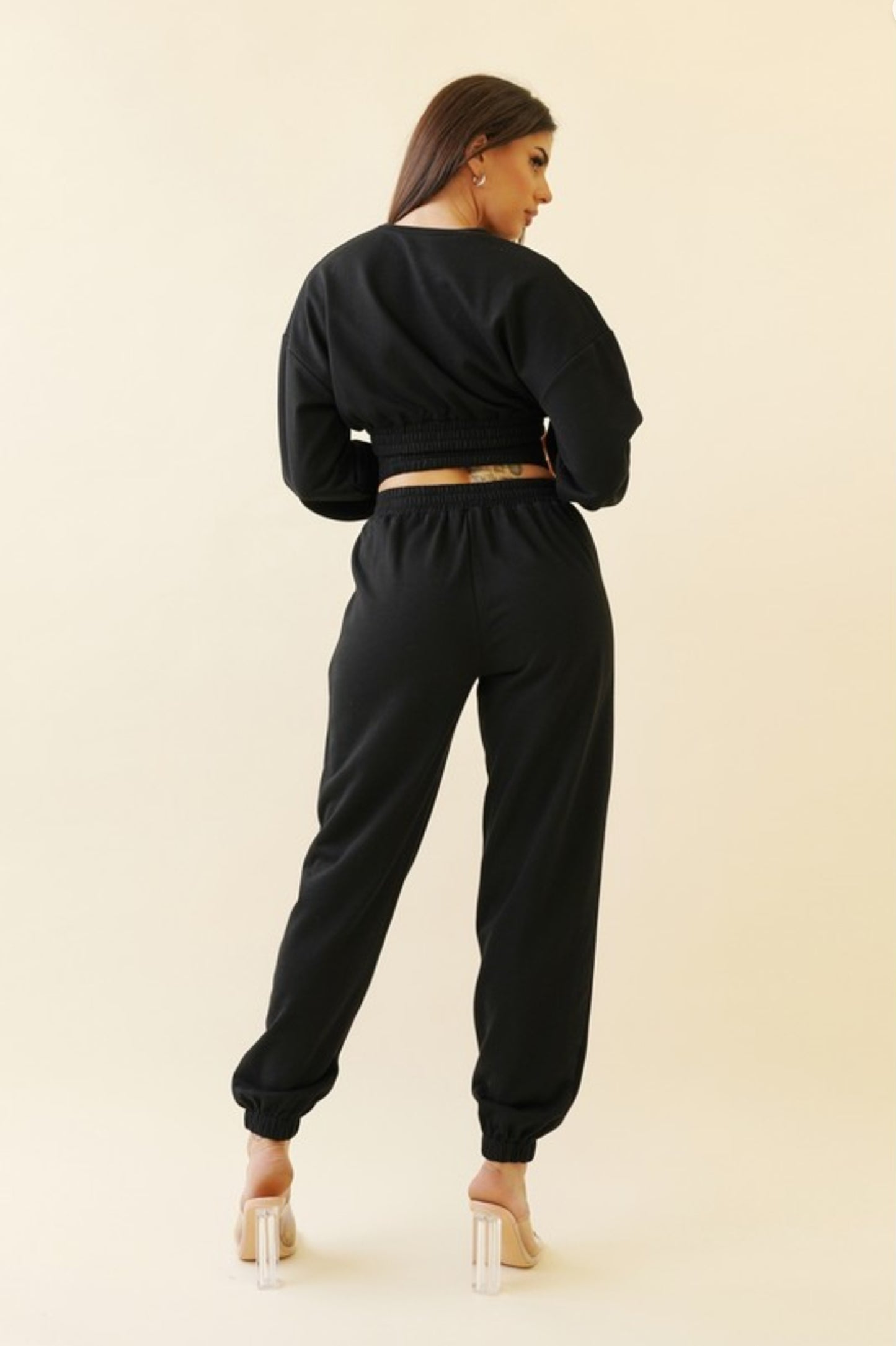 CROSSED WAIST BAND TWO PIECE JOGGER SET